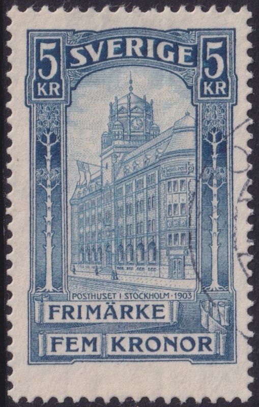 Sweden 1903 5k Blue Opening of New Post Office