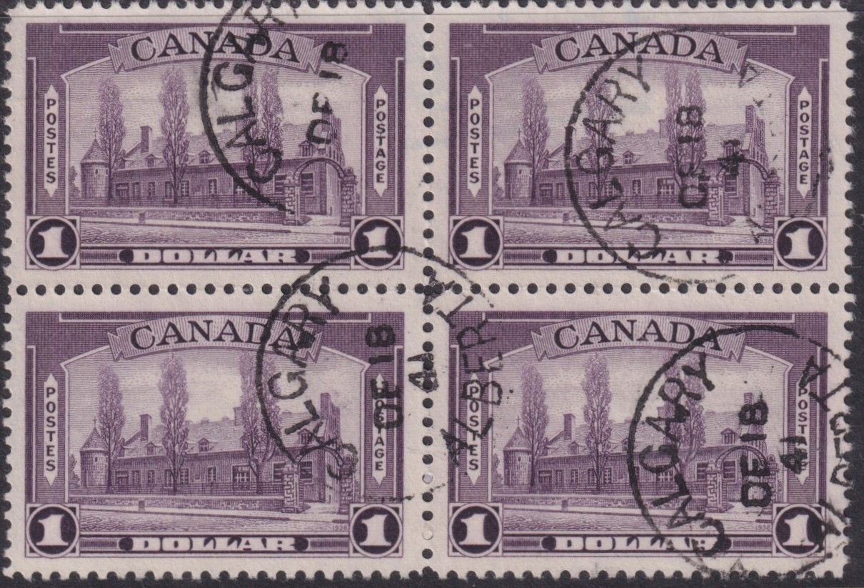 Canada 1938 $1 Violet Chateau de Ramezay Block of 4