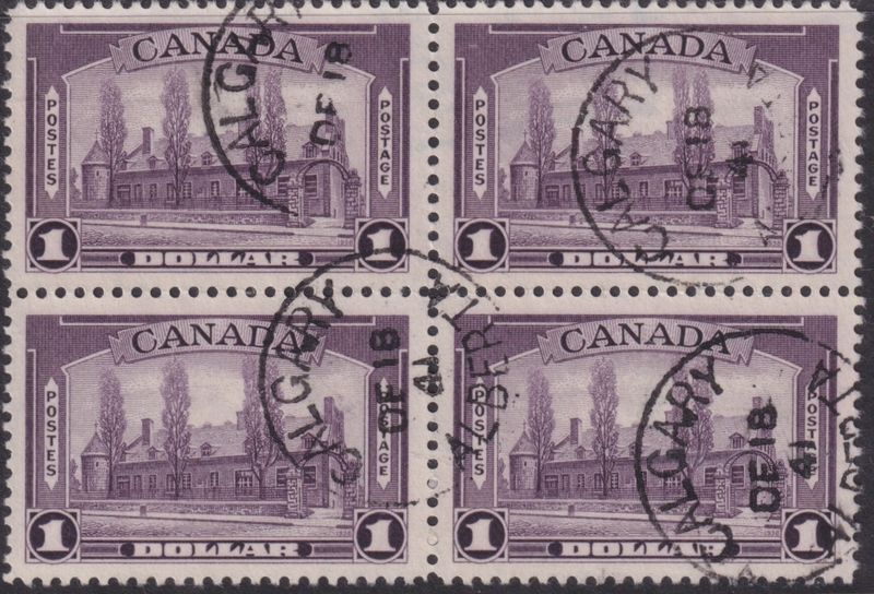 Canada 1938 $1 Violet Chateau de Ramezay Block of 4