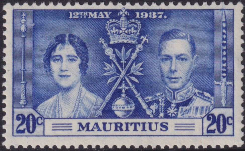 Mauritius 1937 20c Coronation with Line Through Sword