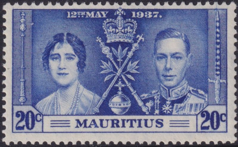 Mauritius 1937 20c Coronation with Line Through Sword