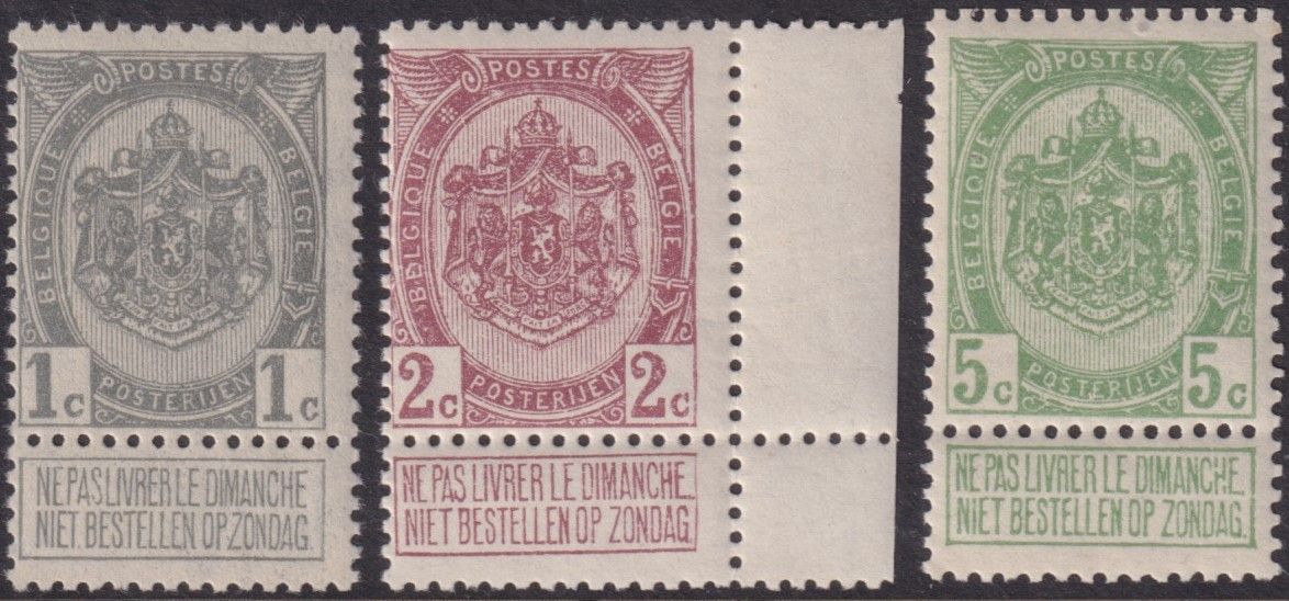 Belgium 1893 Low Value Definitives with Tabs