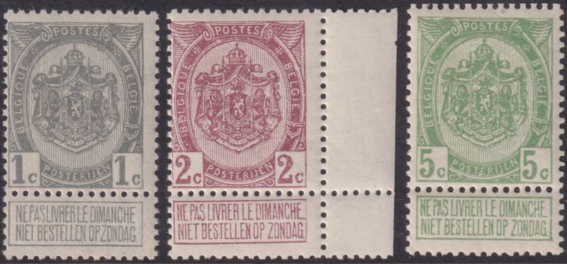 Belgium 1893 Low Value Definitives with Tabs