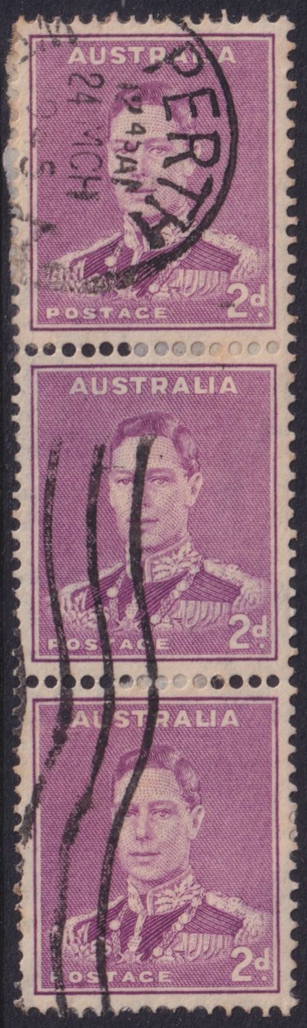 Australia 1942 2d Bright Purple Coil Strip of 3