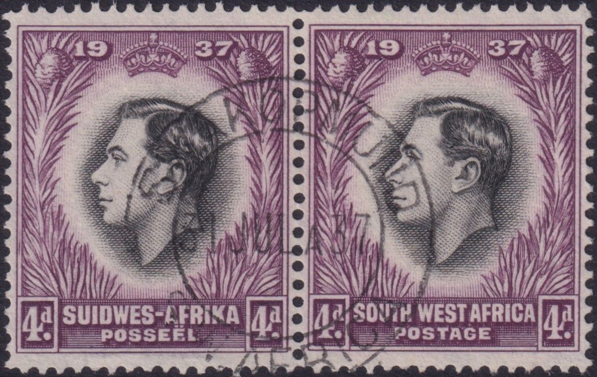 South West Africa 1937 4d Coronation Pair with Re-entry