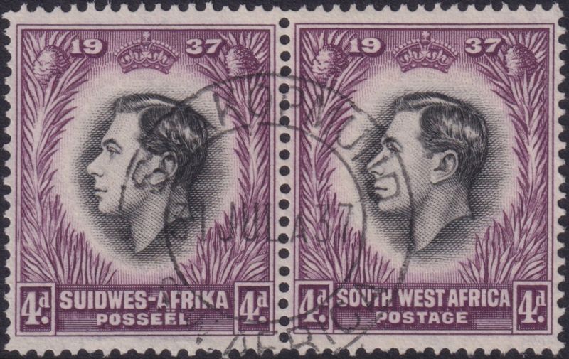 South West Africa 1937 4d Coronation Pair with Re-entry