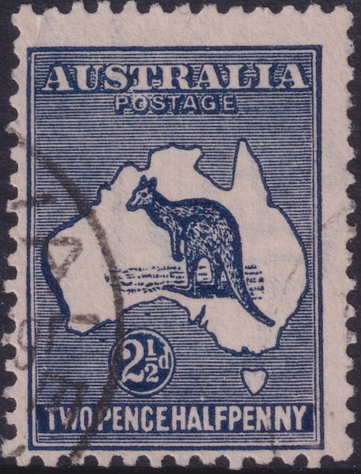 Australia 1917 2½d Deep Blue Kangaroo with Very Heavy Coastline to WA