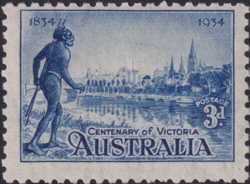 Australia 1934 3d Blue Vic Centenary with Weak Entry in Top Left Corner