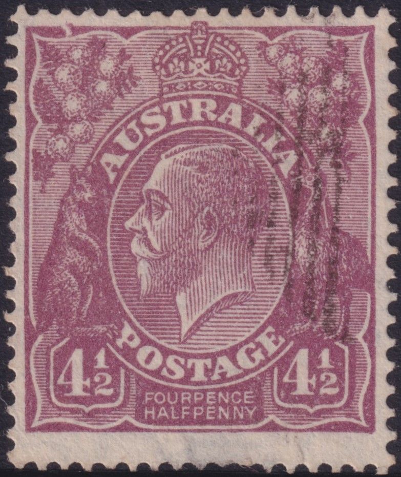 Australia 1927 4½d Violet with Break in Top Frame at Left
