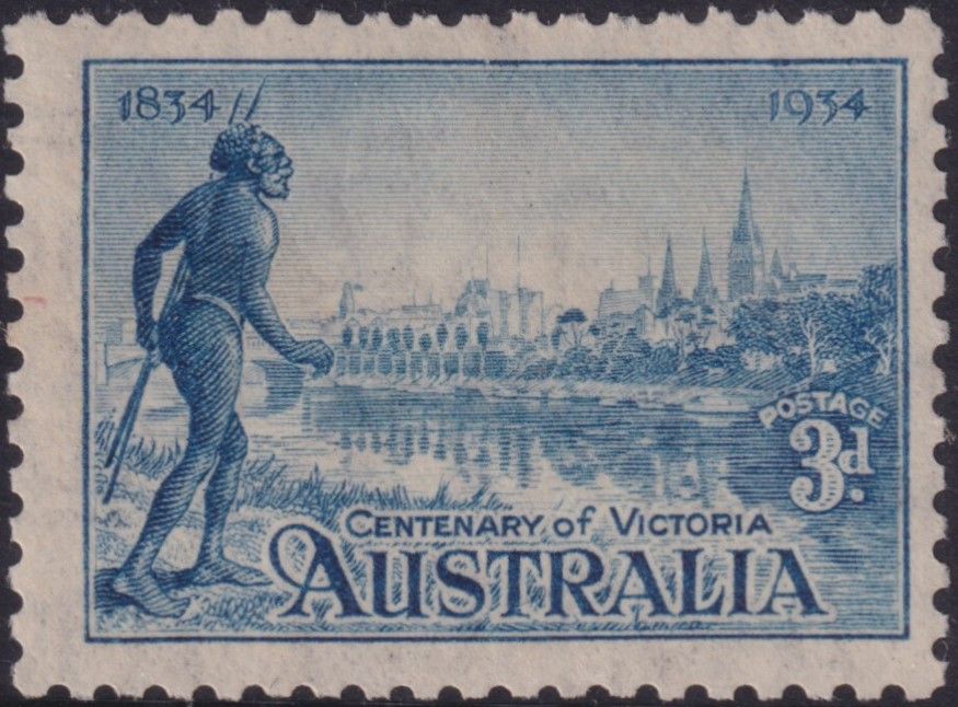 Australia 1934 3d Blue Vic Centenary with Flag on Tower