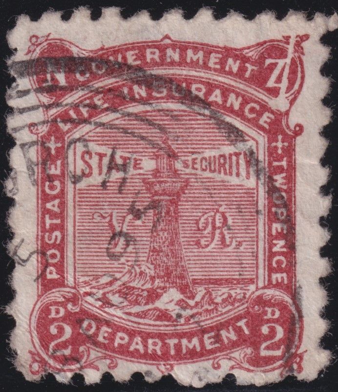 New Zealand 1893 2d Brown-Red Life Insurance with Z Flaw