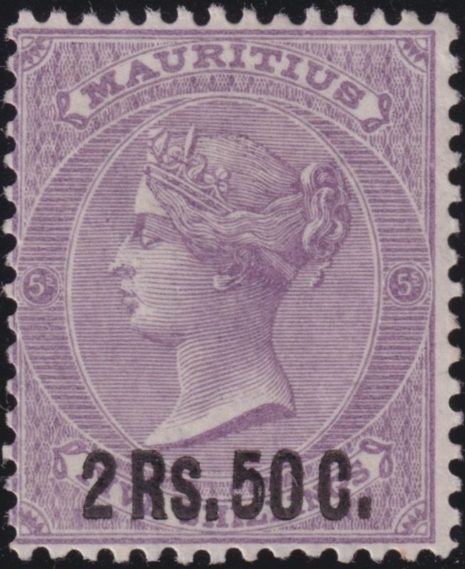 Mauritius 1878 2r50 on 5/- Light Mauve