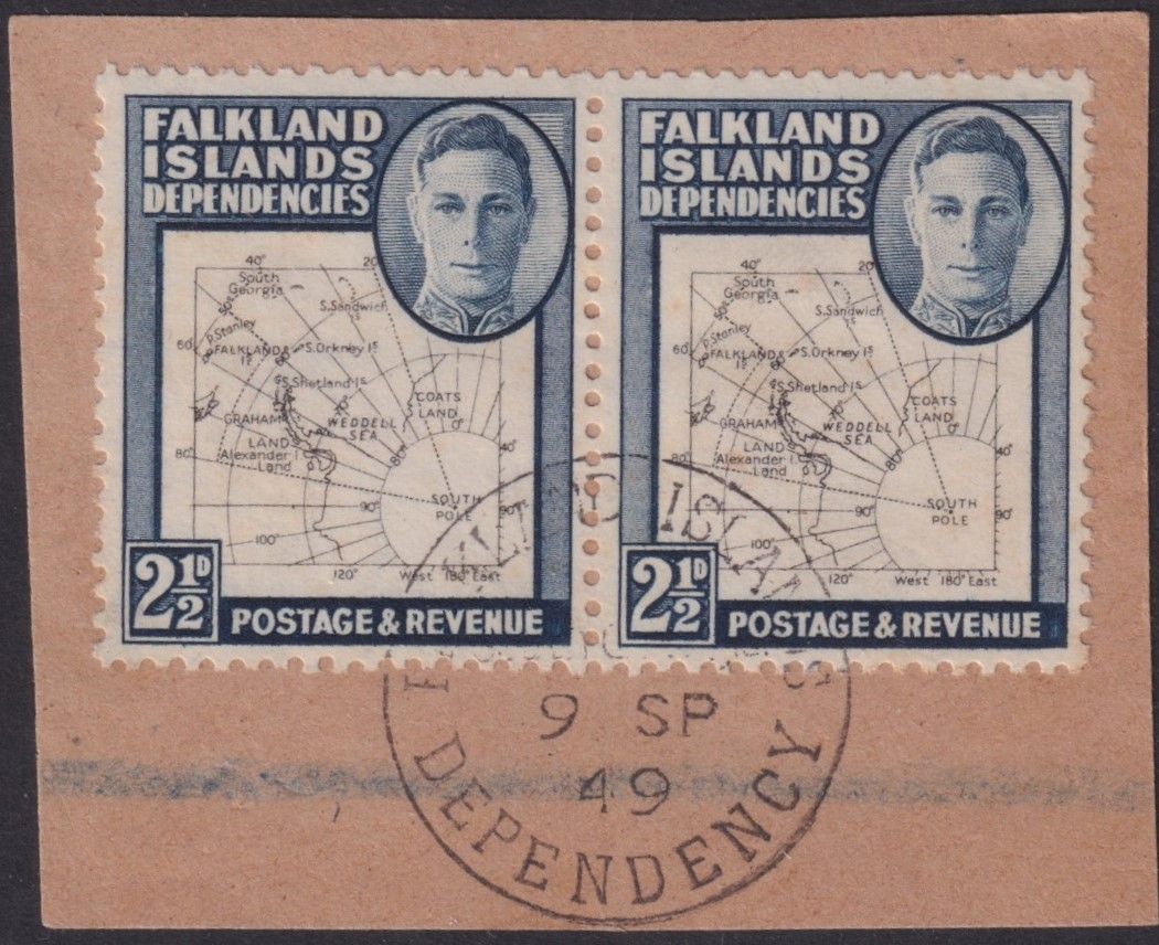 Falkland Islands Dependencies 1948 2½d Map Pair on Piece