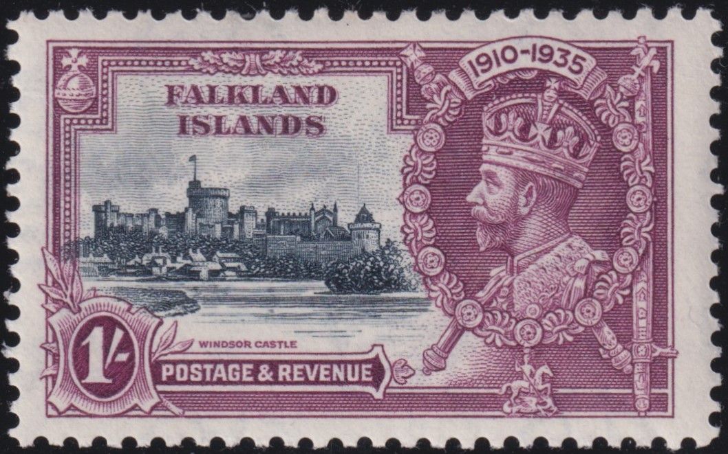 Falkland Islands 1935 1/- KGV Silver Jubilee with Flagstaff on Right-Hand Turret
