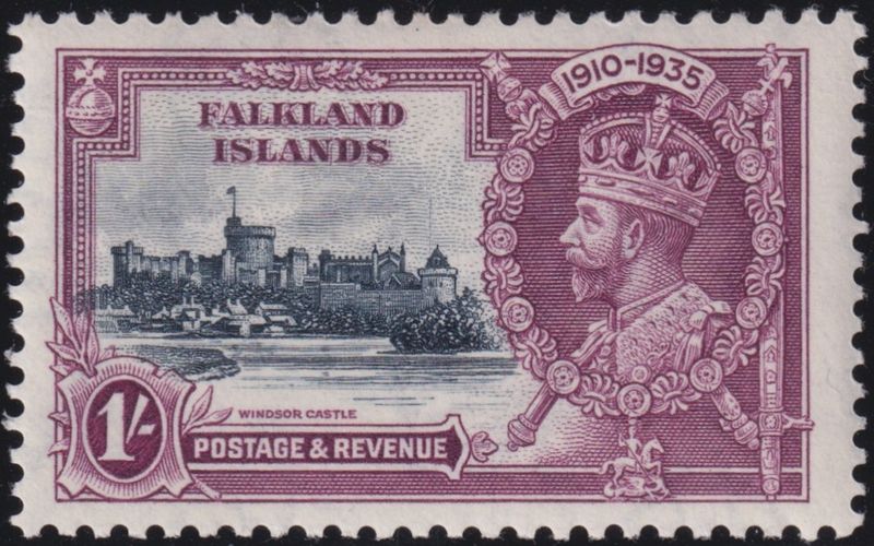 Falkland Islands 1935 1/- KGV Silver Jubilee with Flagstaff on Right-Hand Turret