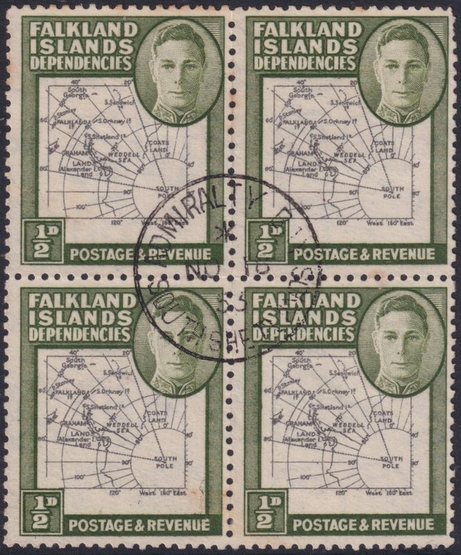 Falkland Islands Dependencies 1946 ½d Map Block of 4
