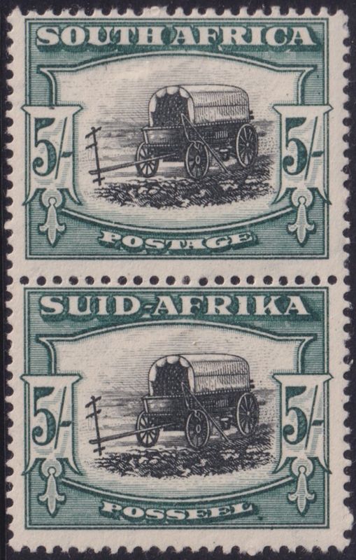 South Africa 1944 5/- Black and Blue-Green with Broken Yoke Pin