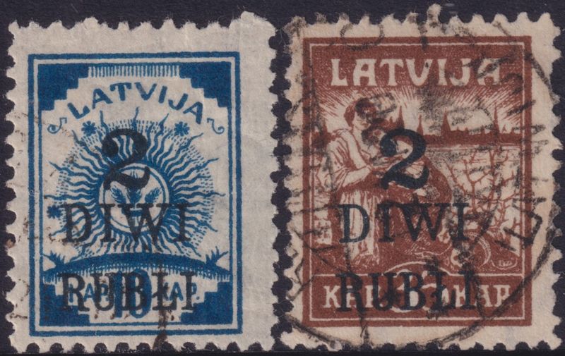 Latvia 1920 2 DIWI RUBLI Overprint Set