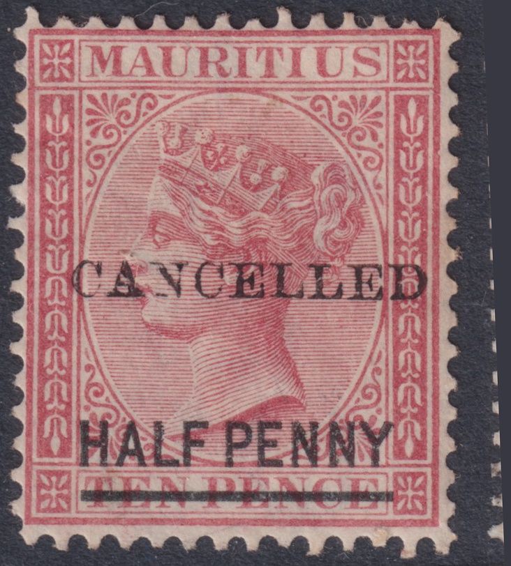 Mauritius 1877 ½d on 10d Rose with Cancelled Overprint