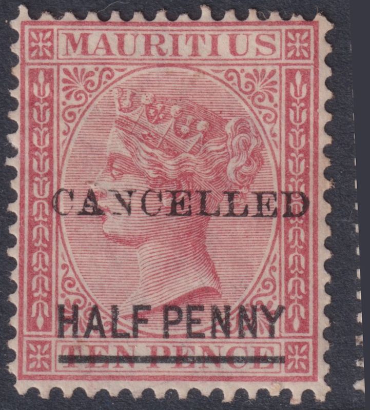 Mauritius 1877 ½d on 10d Rose with Cancelled Overprint
