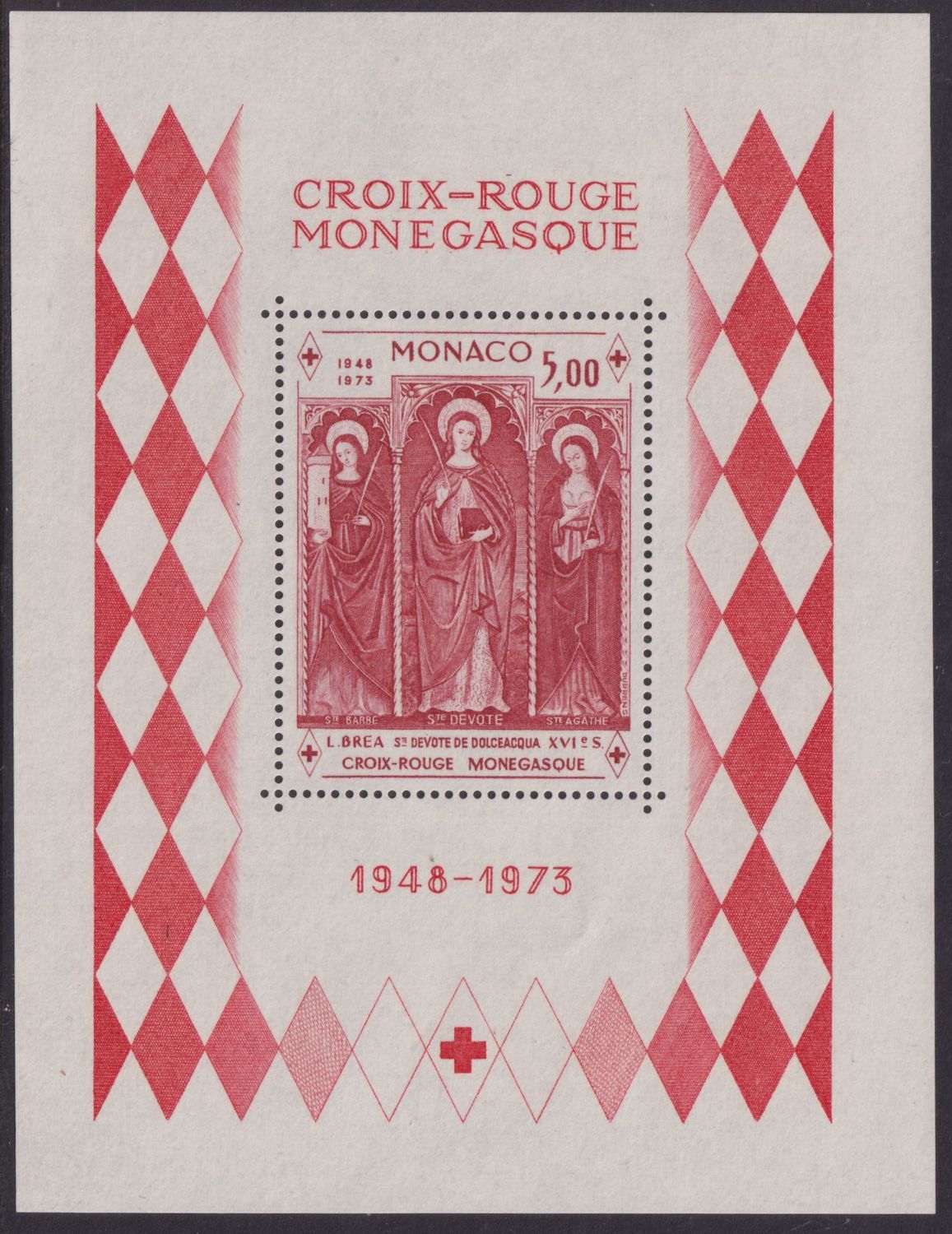 Monaco 1973 5f Red Cross Miniature Sheet