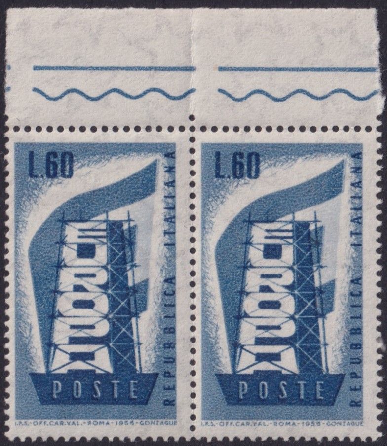 Italy 1956 60l Europa Marginal Pair
