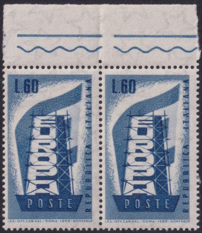 Italy 1956 60l Europa Marginal Pair