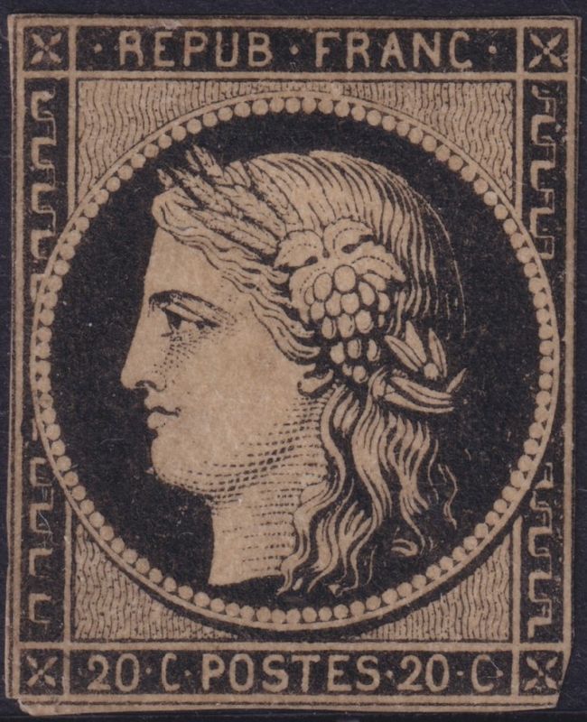 France 1849 20c Cérès Black on Buff