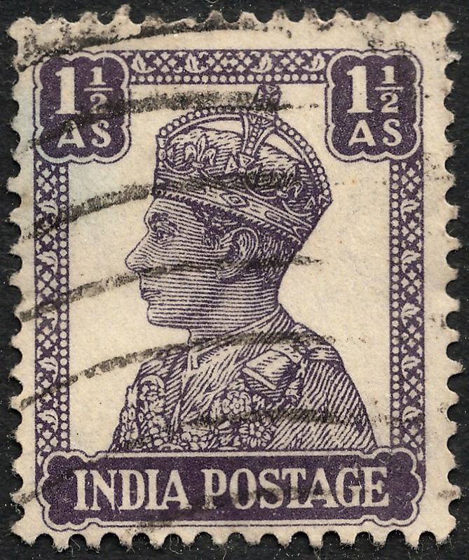 India 1942 1½a Dull Violet Litho with Inverted  Watermark