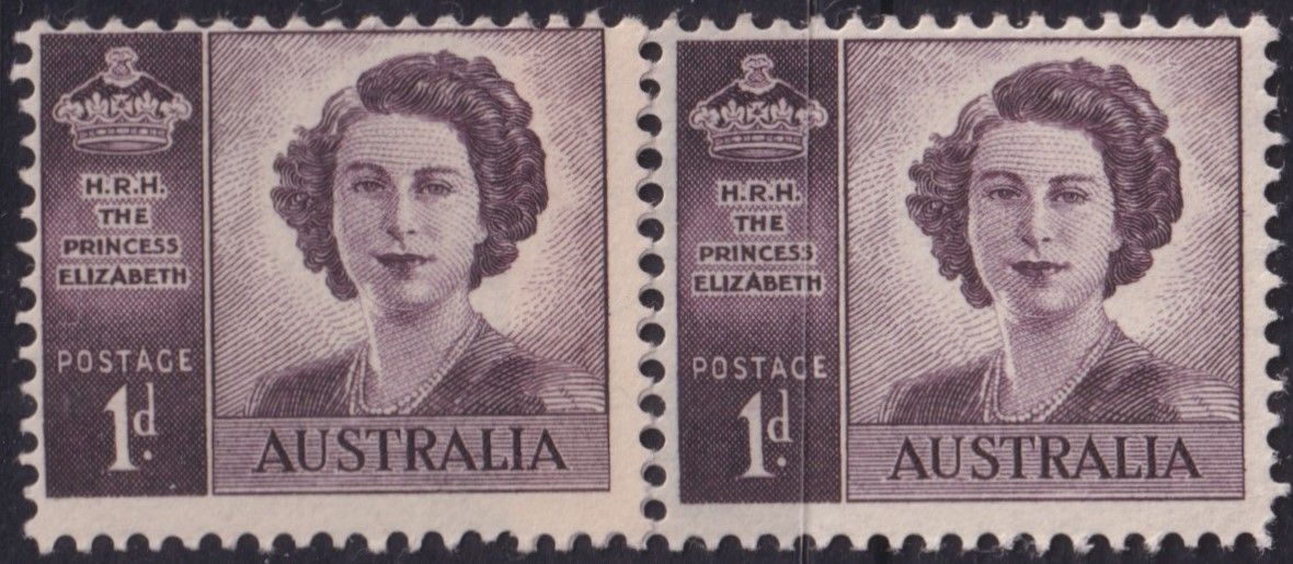 Australia 1950 1d Princess Elizabeth Coil Join Pair