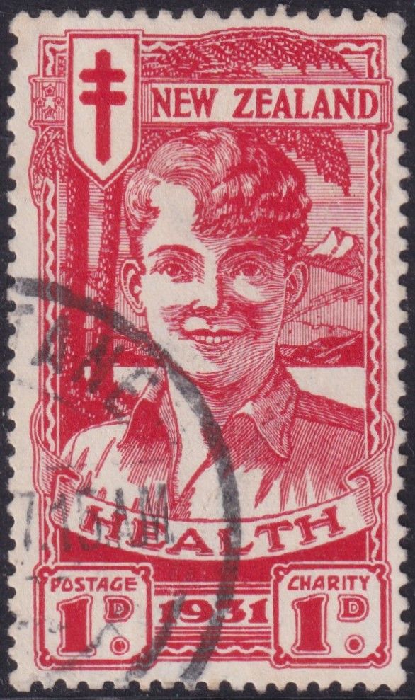 New Zealand 1931 1d+1d Scarlet Smiling Boy