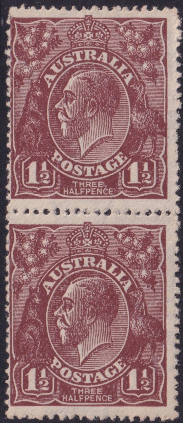 Australia 1920 1½d KGV Chocolate Vertical Pair