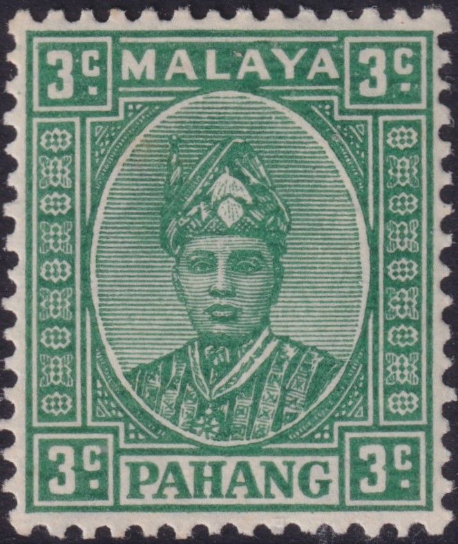Pahang 1935 3c Green on Thin Striated Paper