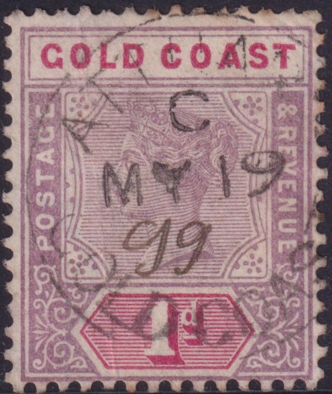 Gold Coast 1898 1d Dull Mauve and Rose with Manuscript Year Inserted