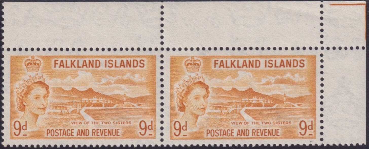 Falkland Islands 1957 9d Orange-yellow Pair