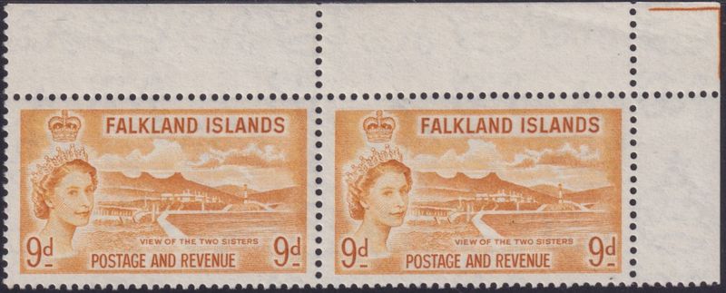 Falkland Islands 1957 9d Orange-yellow Pair