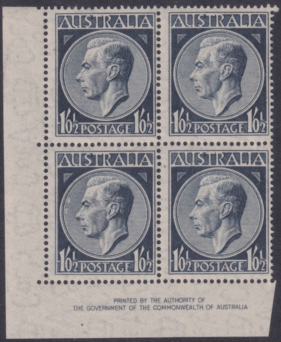 Australia 1952 1/0½d Indigo Imprint Block of Four