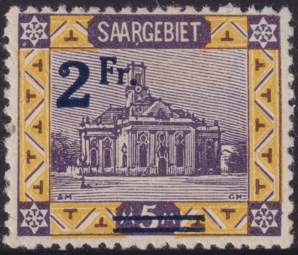 Saar 1921 2f on 5m Violet and Yellow