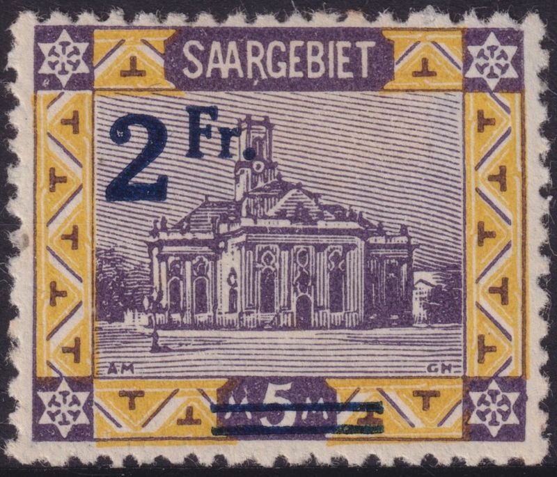 Saar 1921 2f on 5m Violet and Yellow
