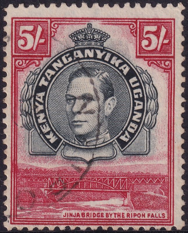 KUT 1938 5/- Black and Carmine Perf 13¼