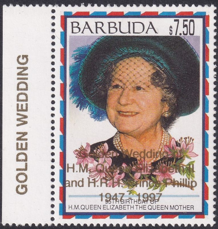 Barbuda 1997 $7.50 QEII Golden Wedding Overprint