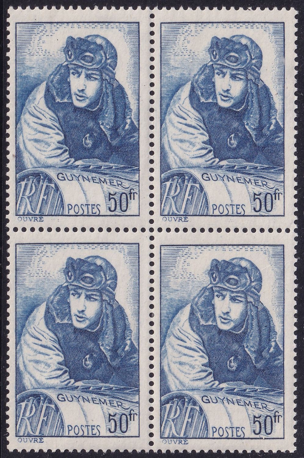 France 1940 50f Blue Guynemer Block of 4
