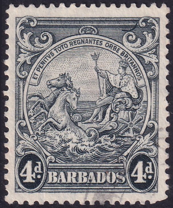 Barbados 1938 4d Black with Curved Line at Top Right