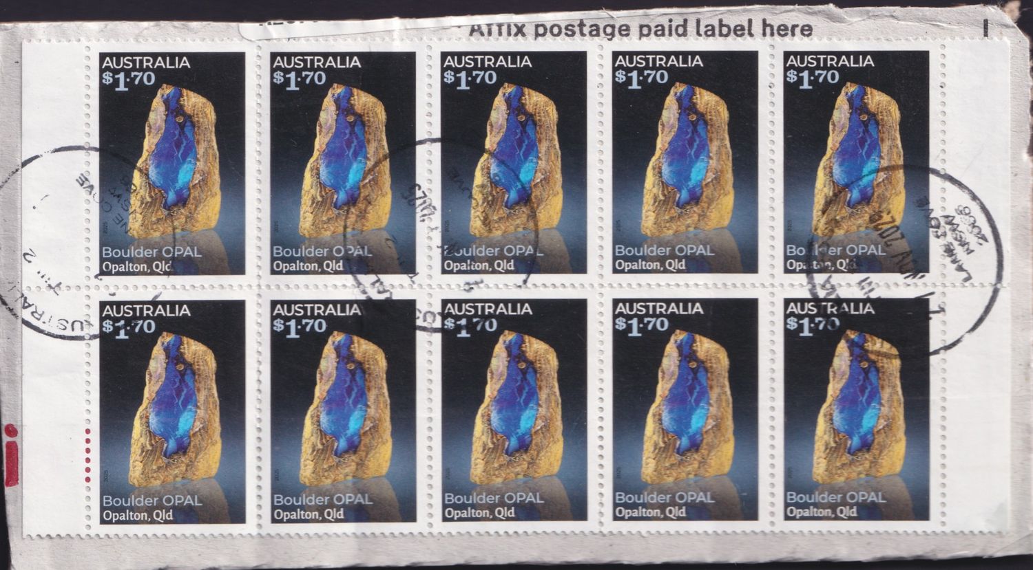 Australia 2025 $1.70 Boulder Opal Block of 10