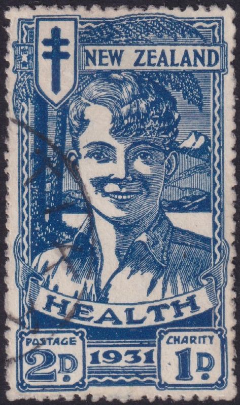 New Zealand 1931 2d+1d Blue Smiling Boy