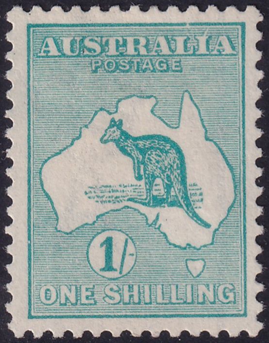 Australia 1915 1/- Blue-Green Roo with Frame Break Above L of AUSTRALIA
