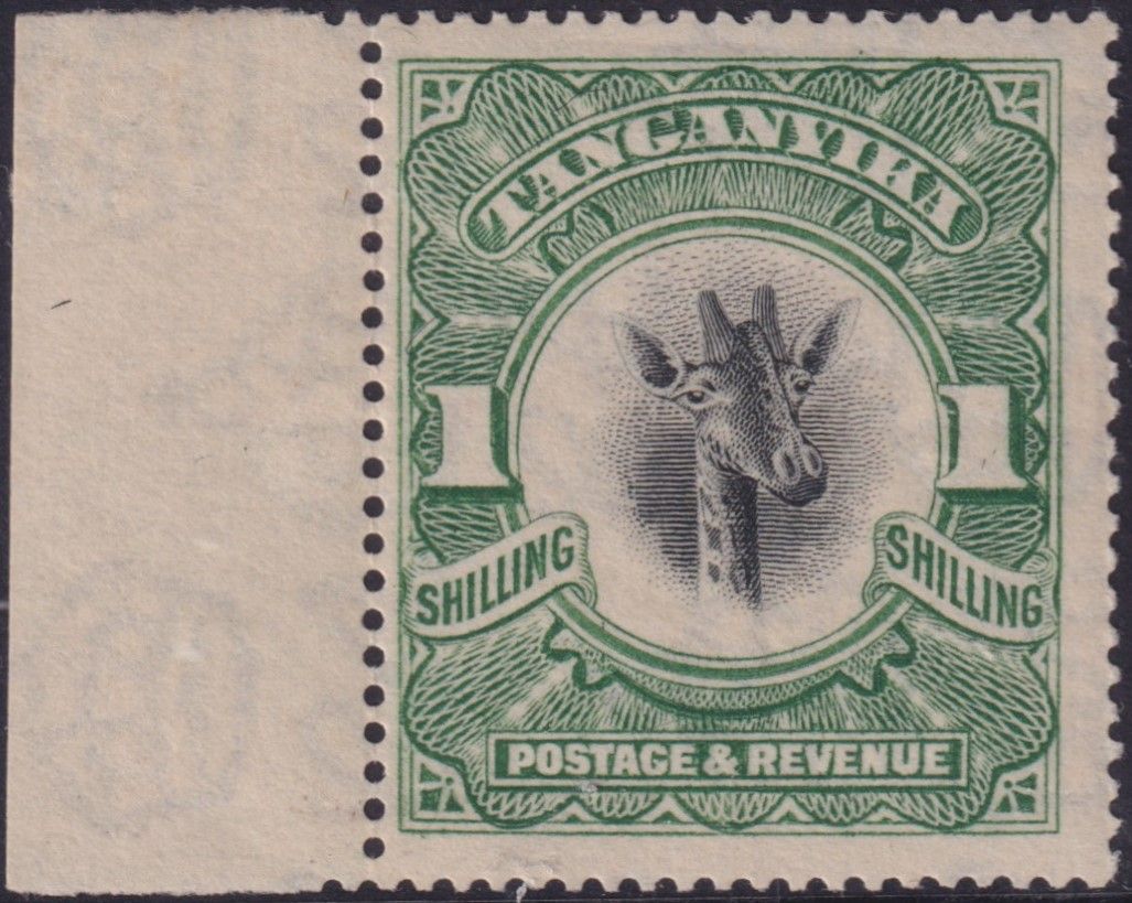 Tanganyika 1922 1/- Giraffe Marginal