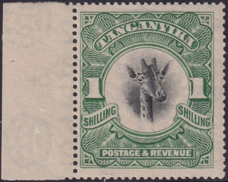Tanganyika 1922 1/- Giraffe Marginal