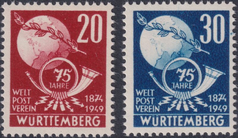 Wurttemburg 1949 UPU 75th Anniversary Set