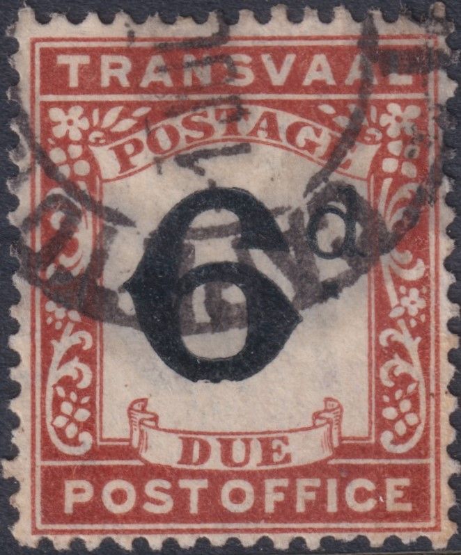 Transvaal 1907 6d Black &amp; Red-Brown Postage Due